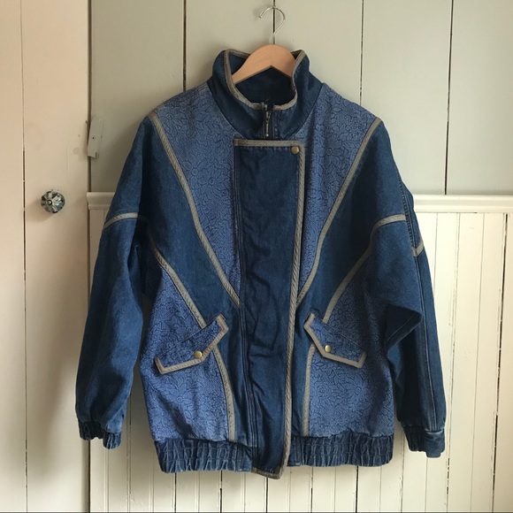 🎉H.P. Vintage Floral Denim Coat Jean Jacket L - Picture 4 of 15